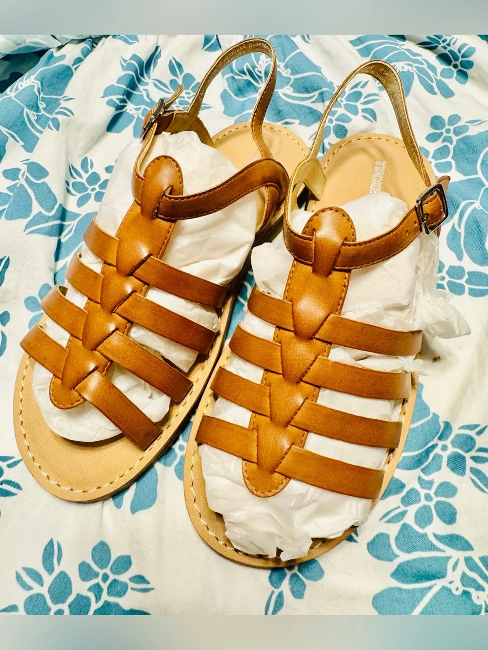 Tucker + Tate Lucy Cognac Leather Strappy Slingback Sandals  Size -2M
